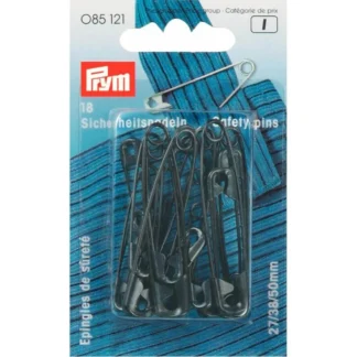 Prym Veiligheidsspelden staal ast. 27-38-50mm zwart - 18stuks