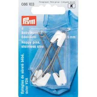 Prym Babyveiligheidsspeld roestvrij staal 55mm wit - 4stuks