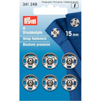 Prym Aannaaidrukknoop messing 15mm zilver - 6stuks