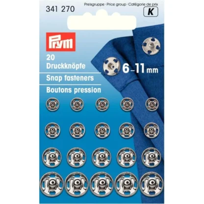 Prym Aannaaidrukknoop messing assortiment 6.0-11mm silver - 20stuks