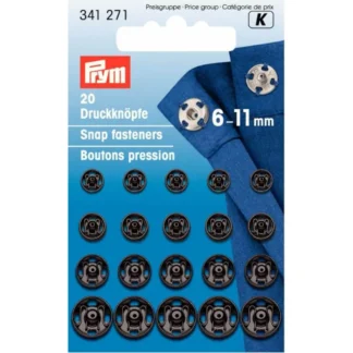 Prym Aannaaidrukknoop messing assortiment 6.0-11mm zwart - 20stuks