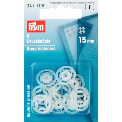 Prym Aannaaidrukknoop kunststof rond 15mm transparant - 6stuks
