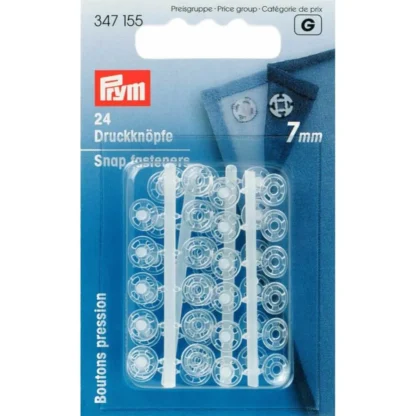 Prym Aannaaidrukknoop kunststof rond 7mm transparant - 24stuks