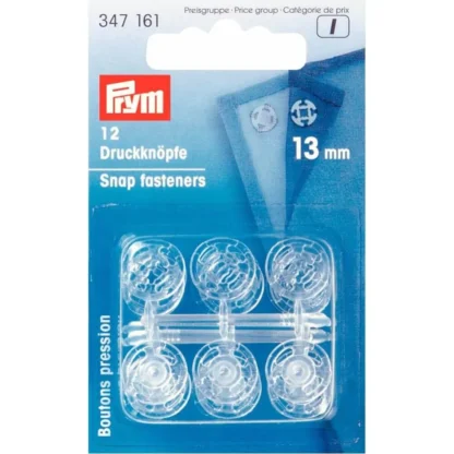 Prym Aannaaidrukknoop kunststof rond 13mm transparant - 12stuks