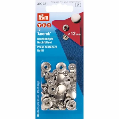 Prym Naaivrijdrukknoop navulling anorak 12mm zilver - 10stuks