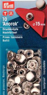 Prym Naaivrijdrukknoop navulling anorak 15mm zilver - 10stuks